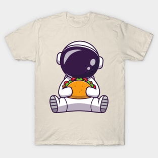 Astronaut Eating Taco Cartoon T-Shirt